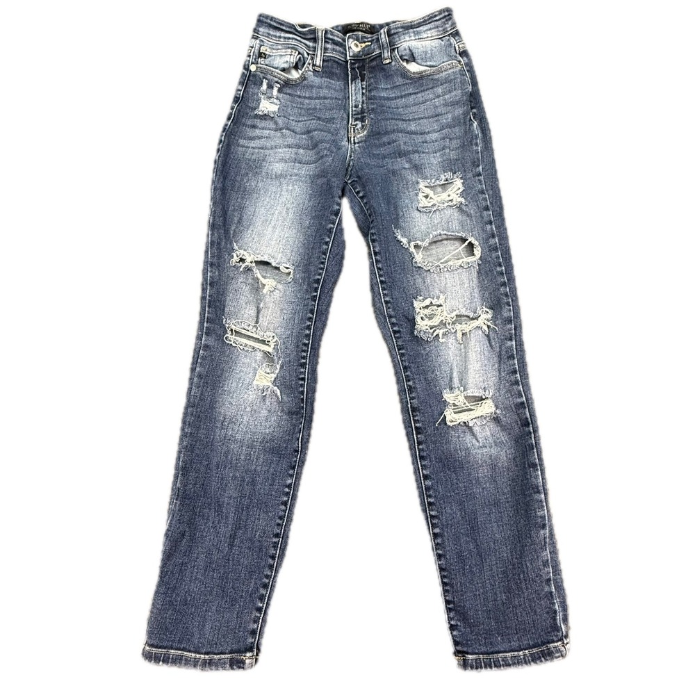 Judy Blue Distressed Skinny Jeans Women 3/26 Blue Medium Wash Ripped JB82156MD